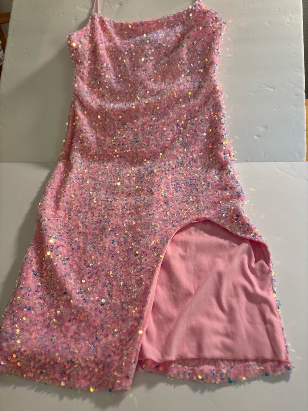 B Darlin Iridescent Pink Sequin Mini Dress with Side Slit